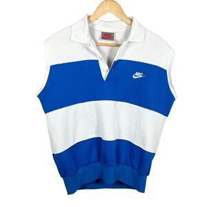 Vintage 80's Nike Grey Tag Blue White Cut Sleeve Polo Shirt Medium 18x28